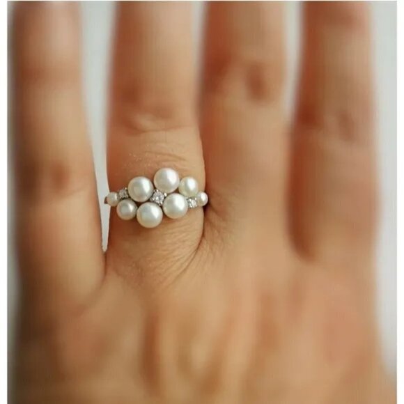 NEW Sterling silver cultured white pearl cz ring size 8 - Picture 5 of 7